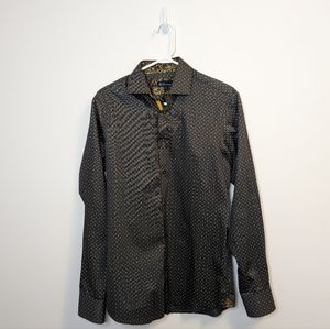BLU BY POLIFRONI Slim Fit Patterned Dress Shirt in Gray (Small)